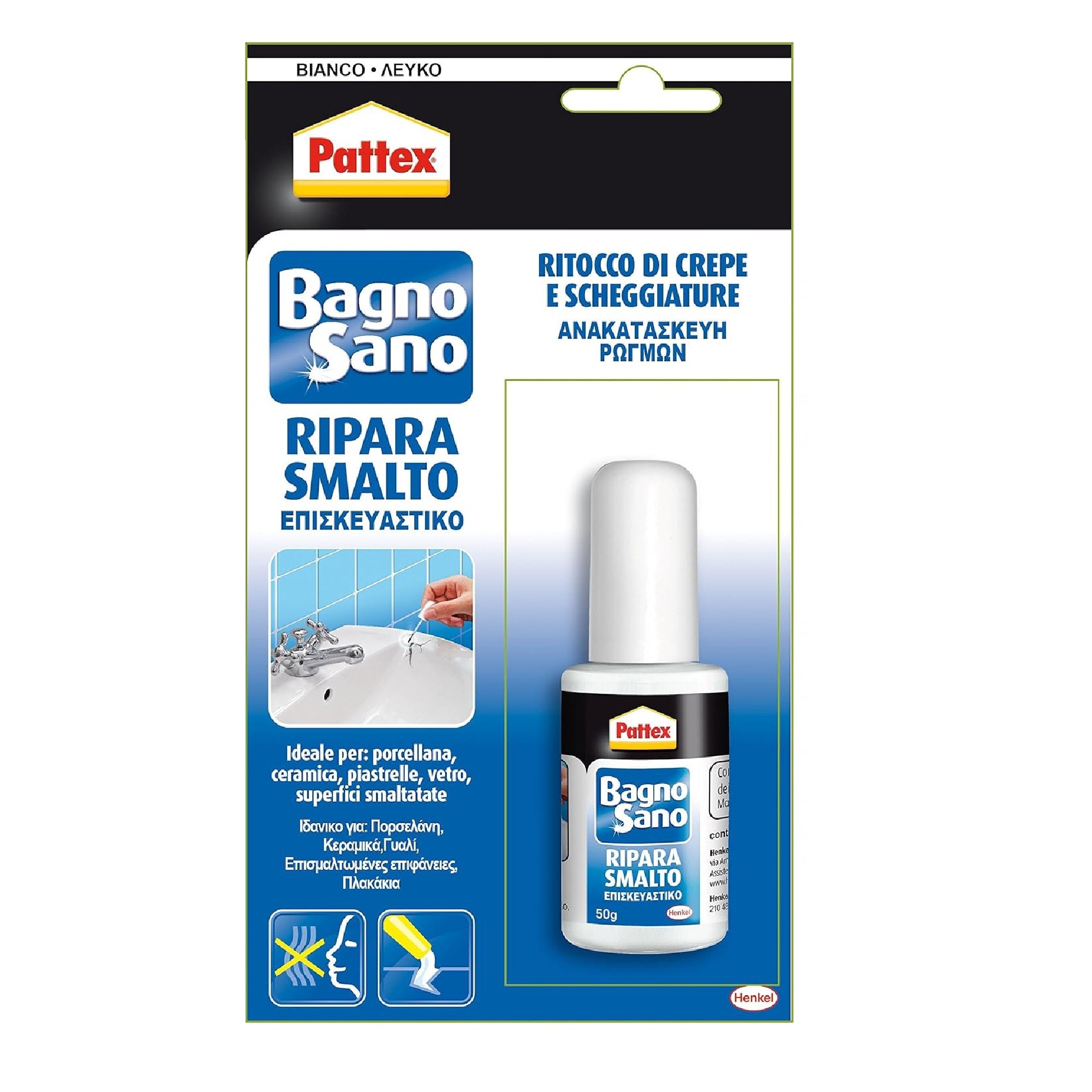 Ripara smalto BAGNO SANO PATTEX 50 gr ritocco scheggiature graffi porcellana wc doccia lavelli elettrodomestici