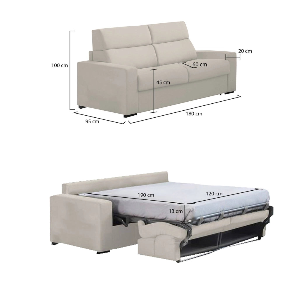 Casabona, Divano Letto 2 Posti Sfoderabile Made in Italy, 180x95 cm Beige
