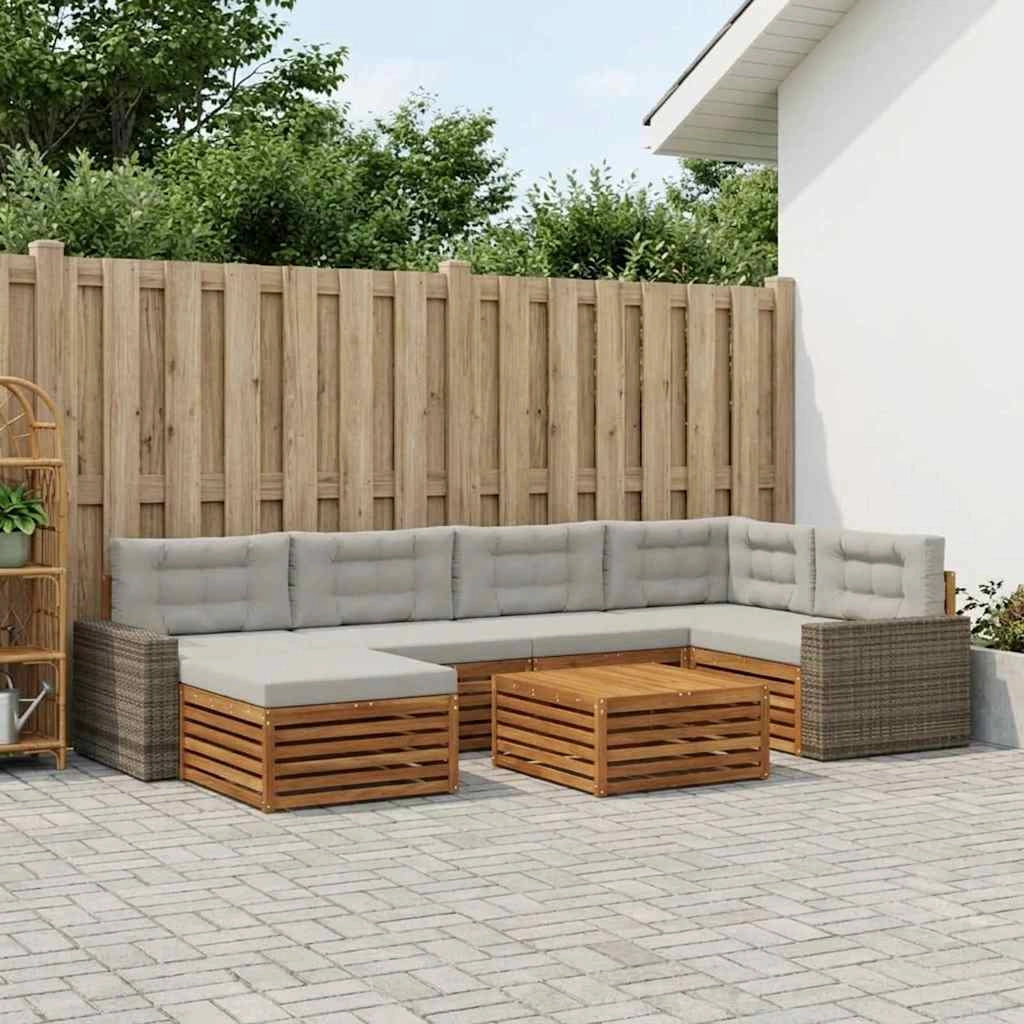 Set di divani da esterno 7 pz Naturale e Grigio Chiaro 3383609