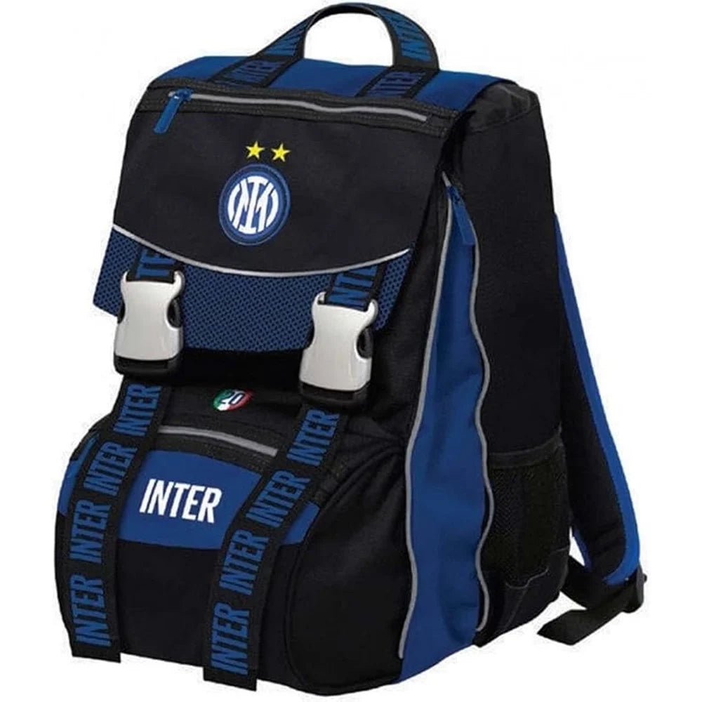 Trade Shop - Zaino Sdoppiabile Big Inter Scuola Con Tasca Frontale Laterale In Rete Porta Borraccia -