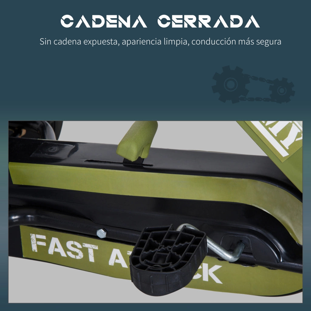 Go-Kart a Pedali Sportivo ¨C Xylo ¨C Telaio Acciaio Nero e Verde, Sedile Regolabile, 99x65x56cm, 3-6 Anni