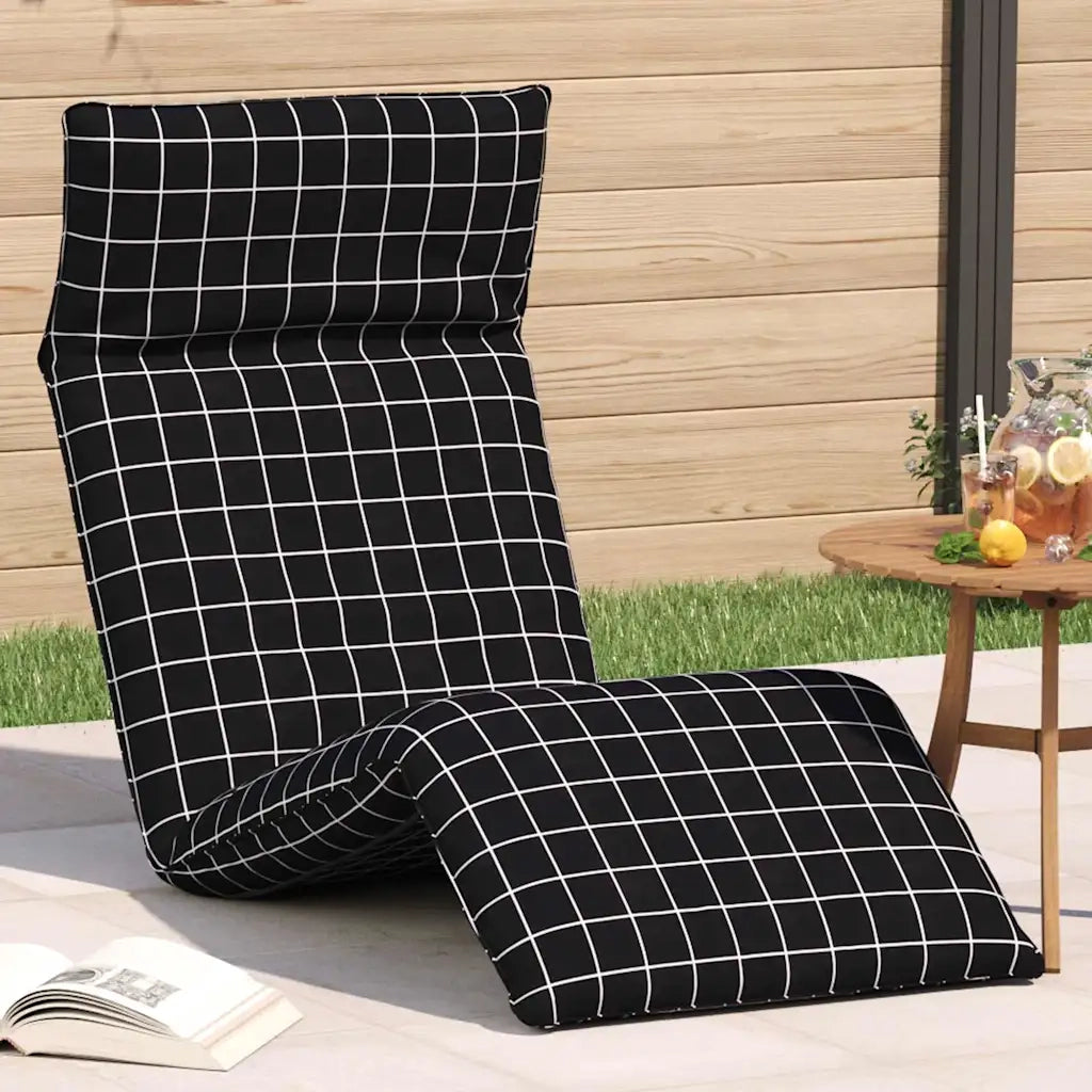 Lettino Pieghevole Quadri Neri 175x54x8,5 cm in Tessuto Oxford 4019762