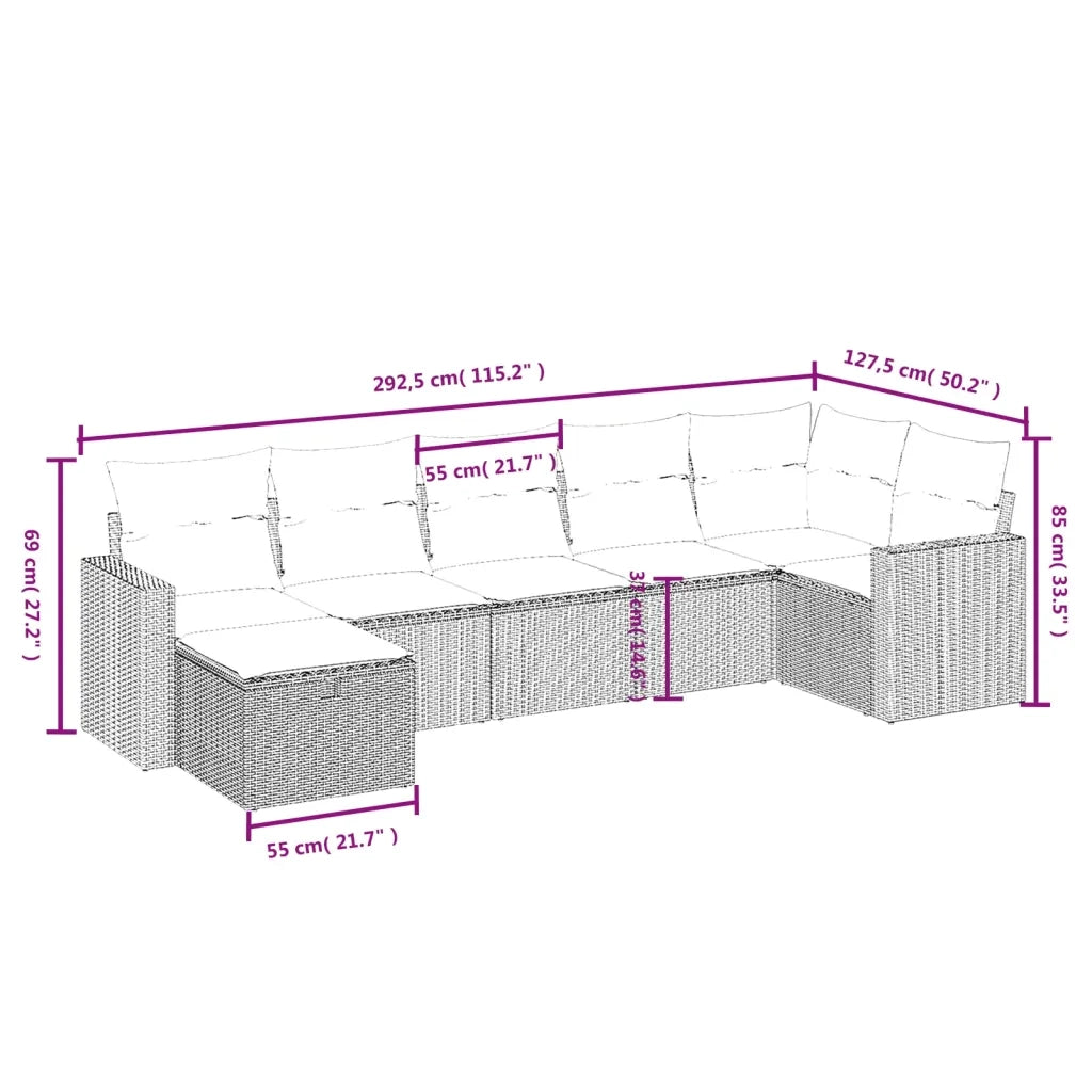 Set Divano da Giardino 7 pz con Cuscini Beige Misto Polyrattan