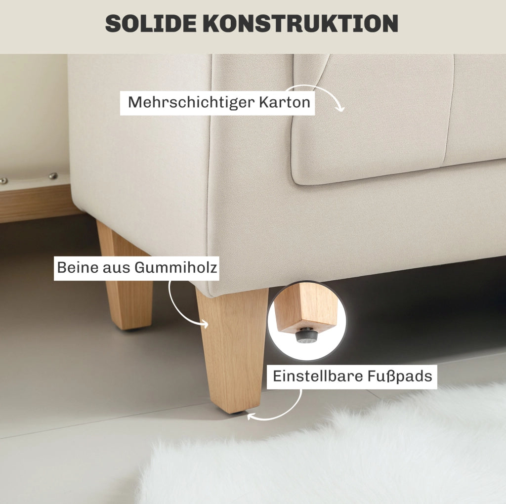 Panca imbottita in ciniglia con braccioli, 115 x 44 x 58 cm, beige