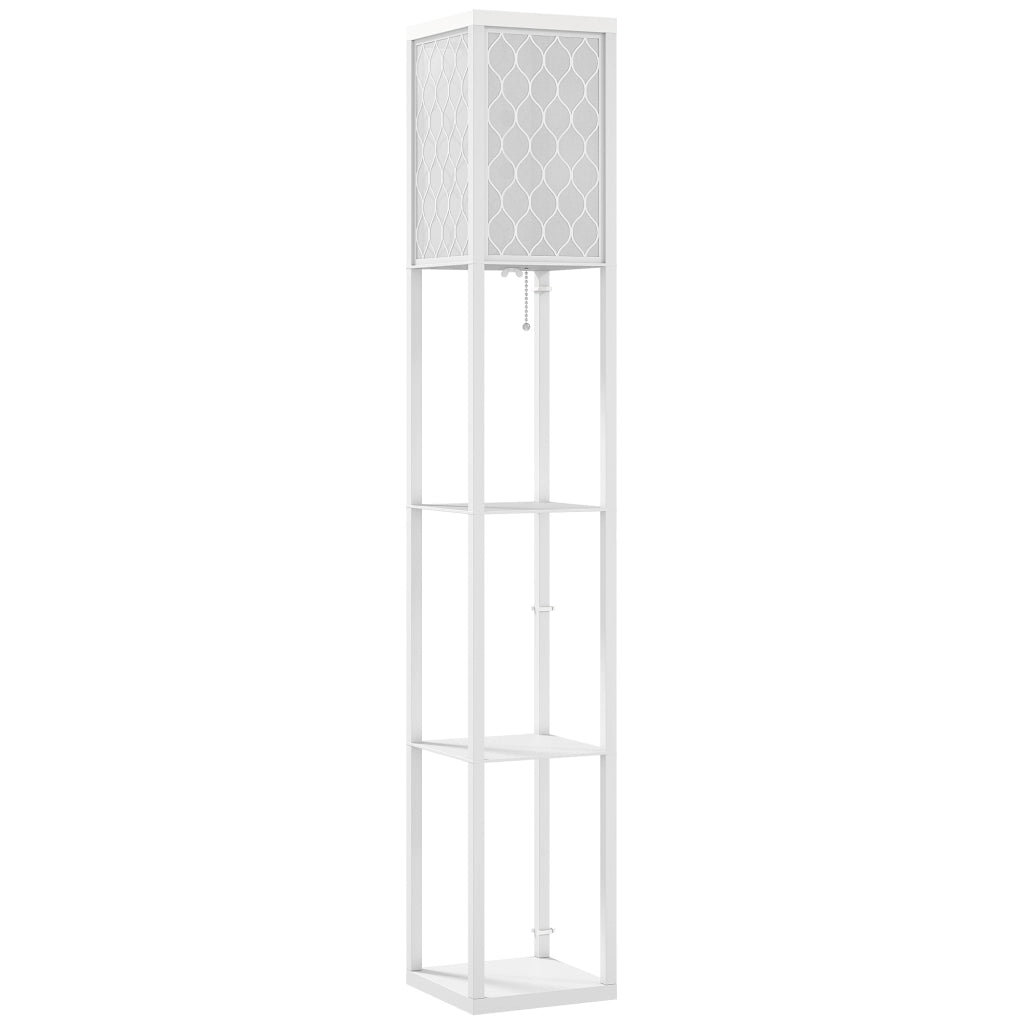 Lampada da Terra 2 in 1 Moderna 26x26x160 cm con 3 Ripiani Attacco E27 in MDF Bianco