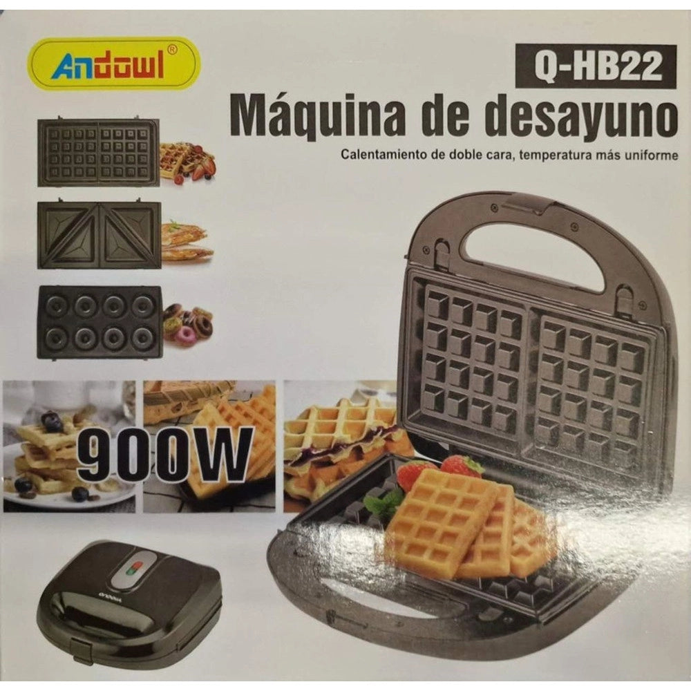 Trade Shop - Piastra Per Waffle Colazione 900w Riscaldamento Rapido Con Piastre Intercambiabili Q-hb22 -