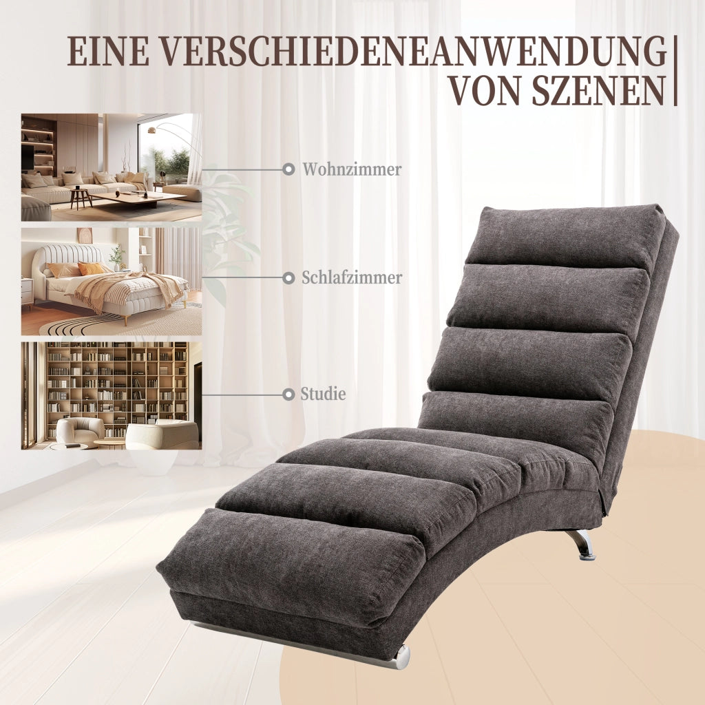 OKWISH Chaise Longue Massaggiante, Schienale Ergonomico 140° con Vibrazione Delicata e Tasca Laterale, Lino Grigio Scuro
