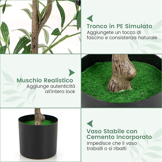 Pianta Finta di Oliva 160 cm, Pianta Olivo Artificiale in Vaso Decorazione per Casa e Ufficio, Pianta Finta in PE con Frutti Realistici da Interno ed Esterno (1)