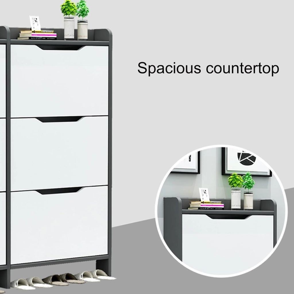 scarpiera Scarpiera in Noce+Bianco con Ante e scarpiera Sottile con Secchiello Ribaltabile autoportante per Ingresso e scarpiera Stretta da 40 cm/16 Pollici