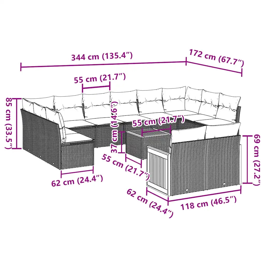 Set Divani da Giardino 13pz con Cuscini Nero in Polyrattan 3260530