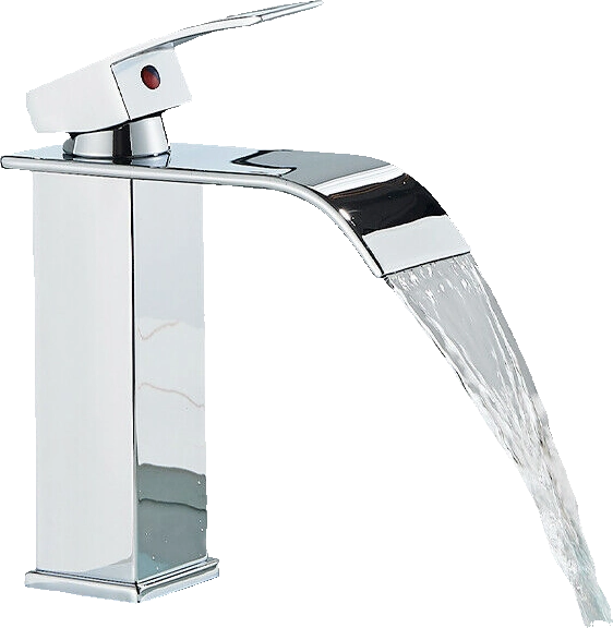 ROSA | Rubinetto da bagno Premium Hotel Waterfall cromato | Miscelatore per lavabo in acciaio inox per catering | Rubinetto dal design quadrato