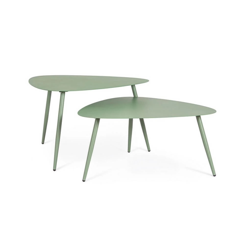 Set di 2 tavolini da esterno in acciaio forma organica champagne - ZAMIRA