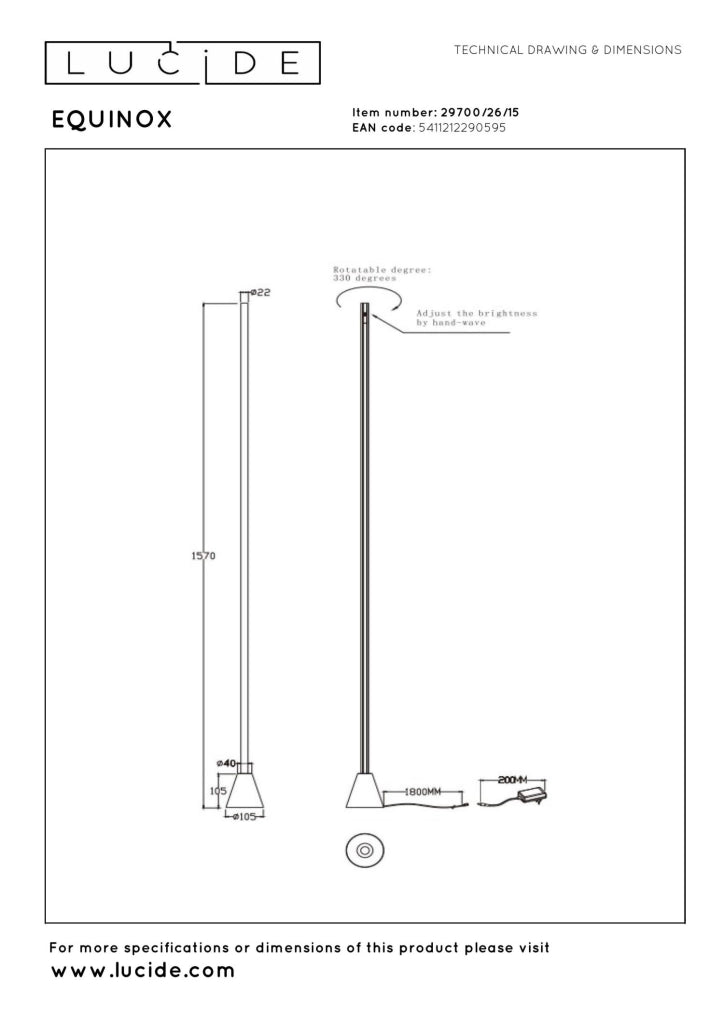 Lampada da terra EQUINOX LED 26W argento Lucide