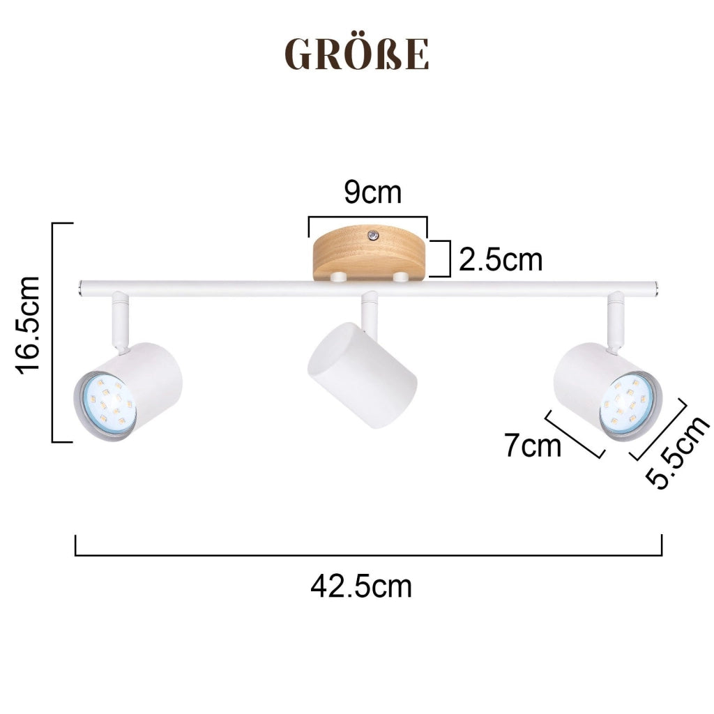 ZMH Faretto da soffitto 3 fiamme legno GU10 per soggiorno
