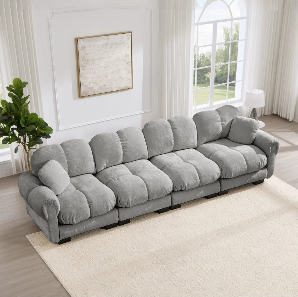 Divano modulare in chenille grigio chiaro 330 cm con cuscini seduta trapuntati