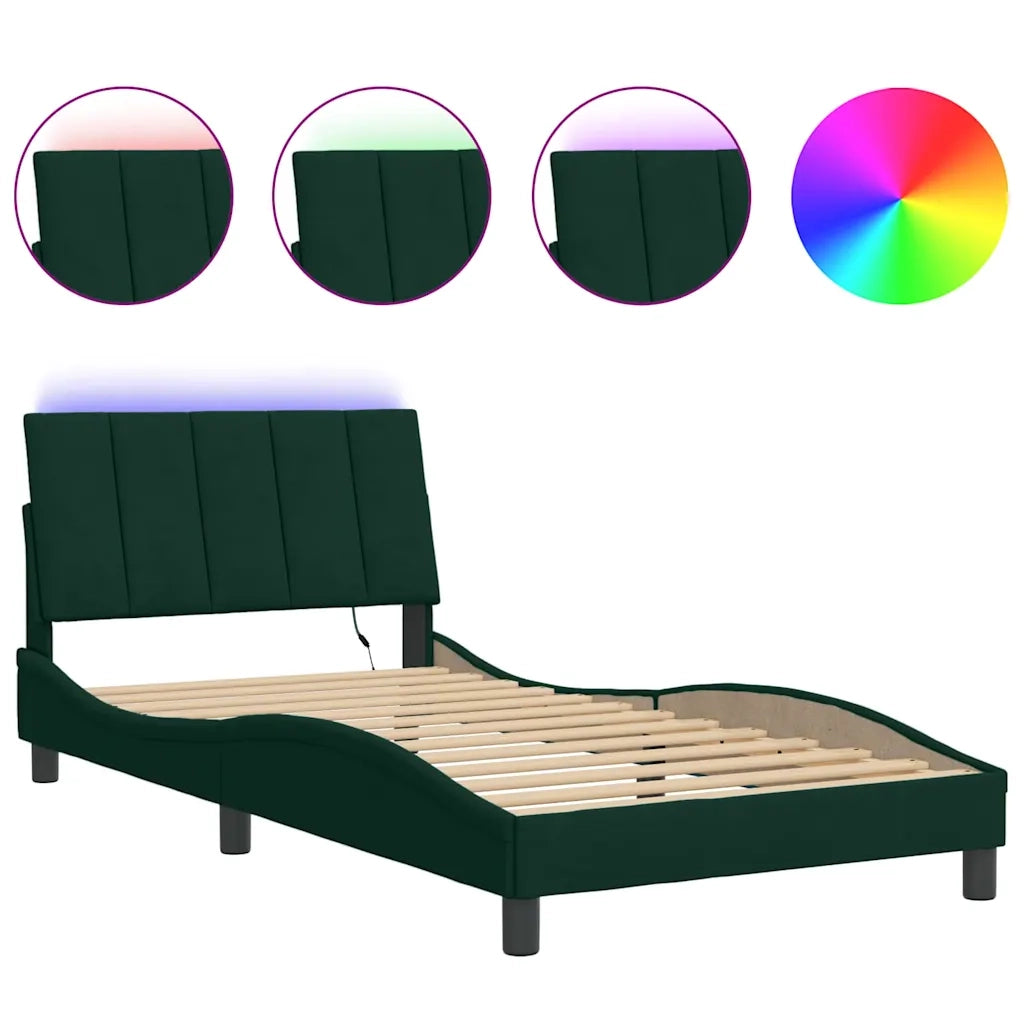 Giroletto con LED senza Materasso Hanko Verde Scuro 100x200 cm in Velluto 3213766