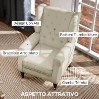 Poltrona da Salotto Imbottita in Tessuto con Schienale Trapuntato, 74x86x102cm, Bianco
