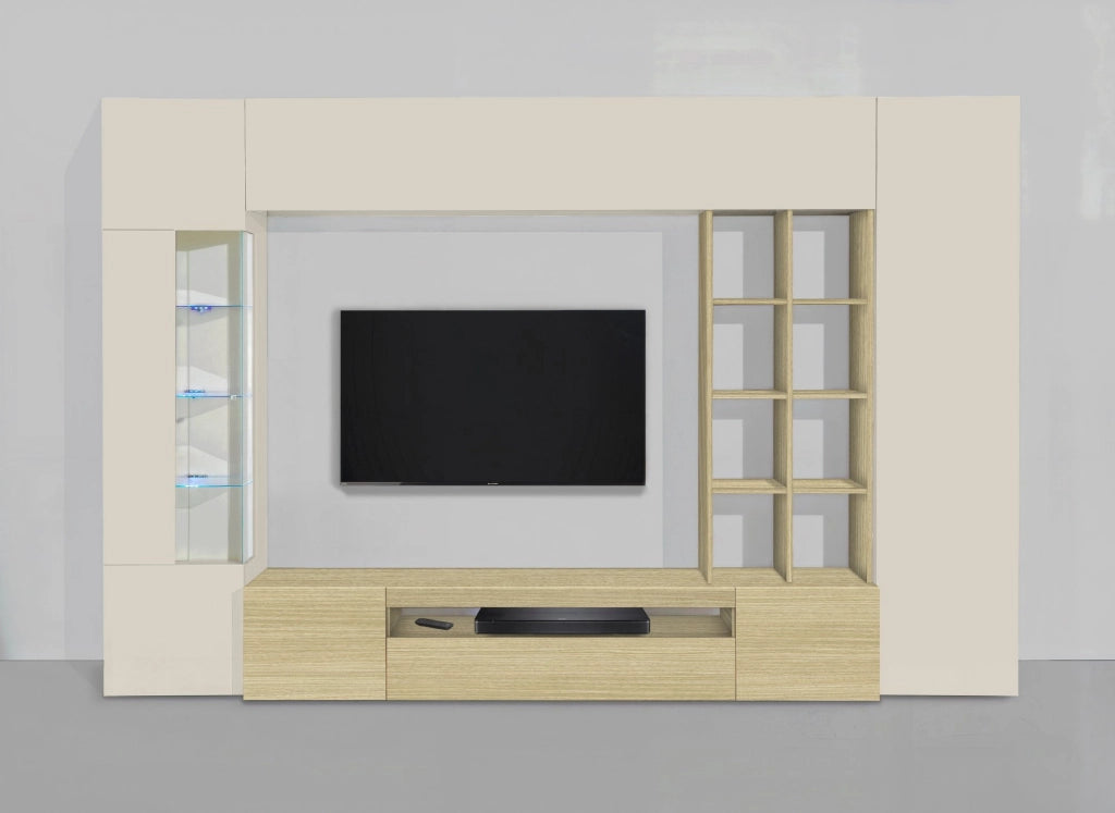 Sabbia, Parete Attrezzata 14 Ripiani, 290x40x191.2h cm Marrone Rovere