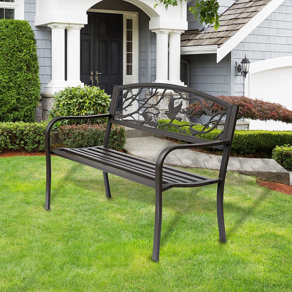 Banc de Jardin 3 Posti ¨C zephmum ¨C Marrone, Metallo, 127x60x85 cm
