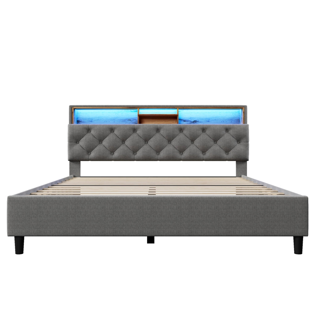 letto imbottito legno grigio 140 x 200 cm
