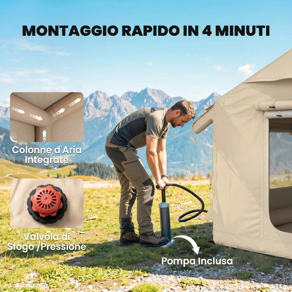 Tenda da Campeggio-Tenda per Escursionismo  Gonfiabile con Pompa, Impermeabile 3000mm e Antivento, Cachi