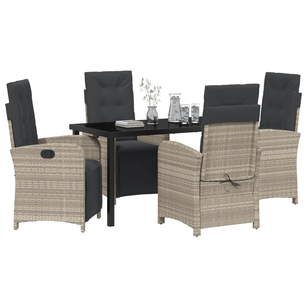 Set da pranzo da giardino  5 pezzi con cuscini in polyrattan grigio chiaro