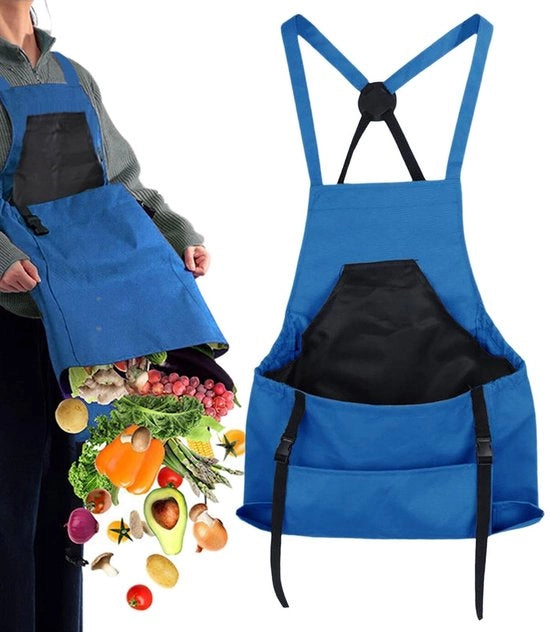 Schort per giardinaggio - Schort per cucina - Tas per la raccolta - Raccoglitore di frutta - per la raccolta di frutta e verdura - blu - 1 pezzo