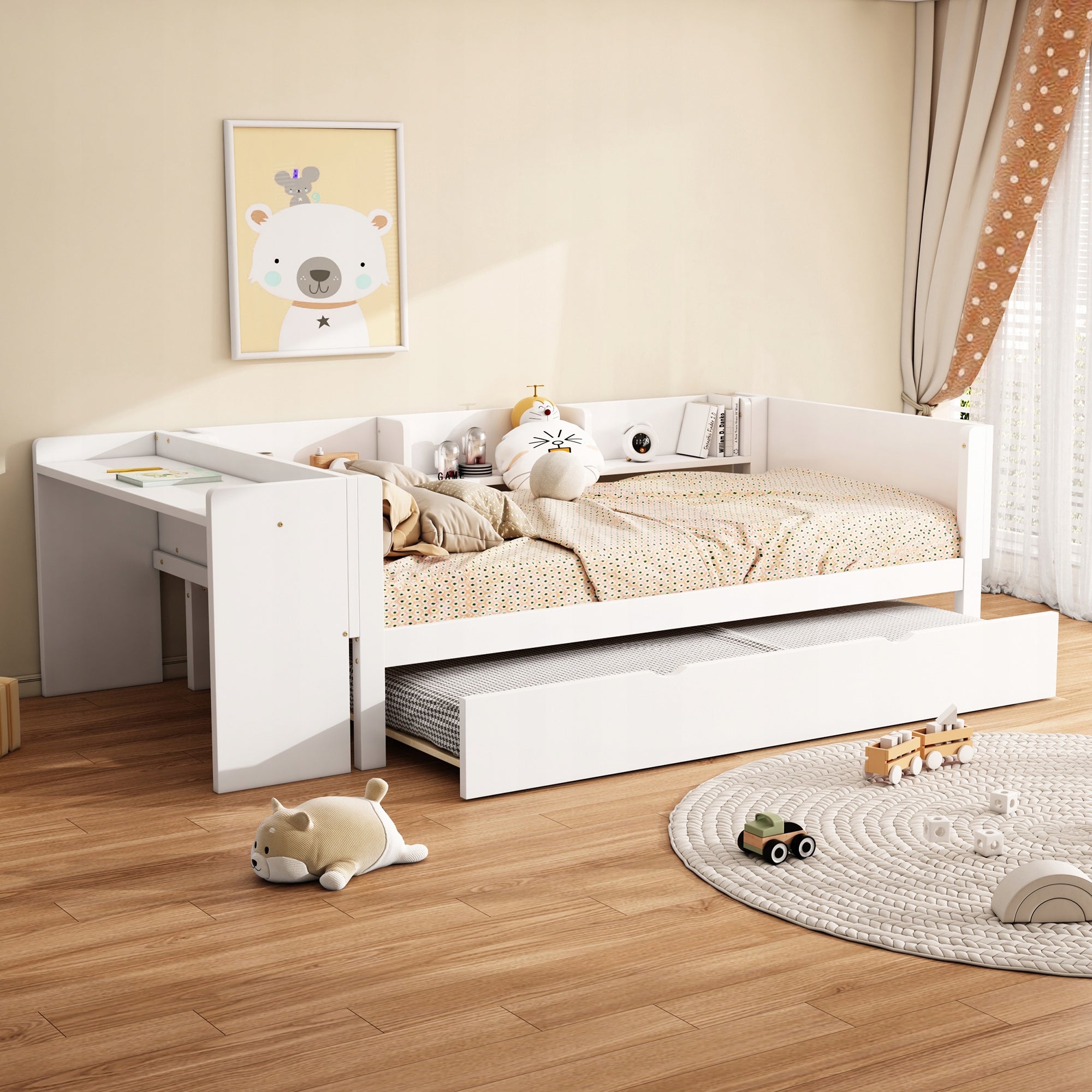 Letto con scrivania - Xylo - 90x200 - Bianco - Letto pieghevole