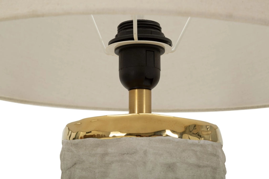 Lampada da Tavolo Lima Ø37x73 cm in Ceramica e Ferro e Tessuto Grigio e Oro