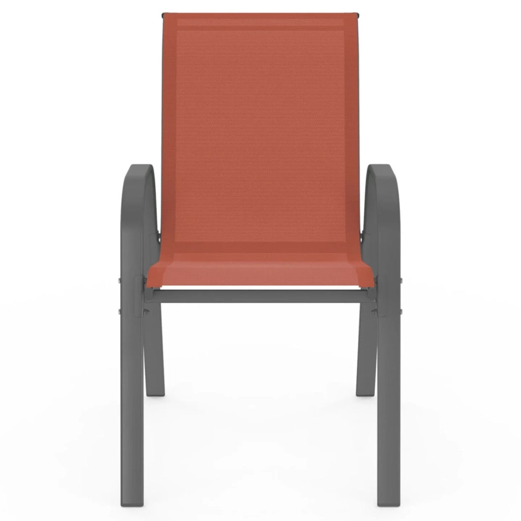 IDMarket - Set di 4 sedie da giardino impilabili LYMA in metallo e textilene terracotta