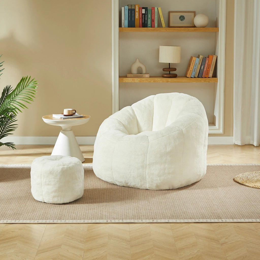 POLTRONA SACCO 105x105x70 cm Bianco sporco con poggiapiedi