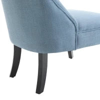 Poltrona per Salotto Imbottita con Cuscino, in Tessuto Effetto Lino e Legno, 52.5x69x77 cm, Blu