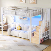 DESMIU Letto a soppalco 1 posto con LED regolabile e scala contenitore, 90 × 200 cm, senza materasso, bianco