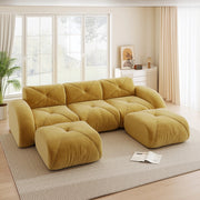 Divano modulare senza struttura in chenille giallo; imbottitura in schiuma 32D e design flessibile