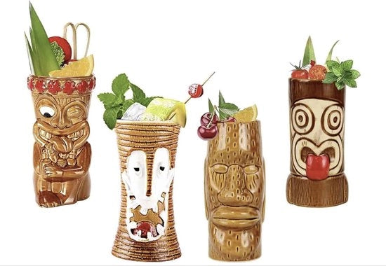 Accessori per Bar Tiki, Coppe Tiki, Coppe Cocktail Hawaii, Coppe Cocktail, Accessori per Bar Tiki, Tazze per Drink, Mok Tiki, Accessori per Bar Tiki, Barware per Festa Hawaiian, Q1