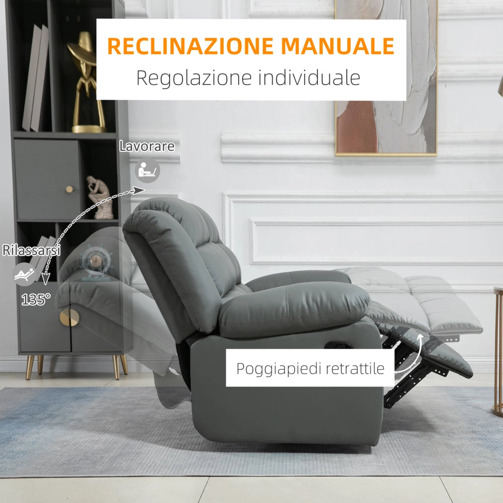 Divano 2 Posti Reclinabile e Imbottito con Schienale Diviso e Poggiapiedi, 168x98x102 cm, Grigio