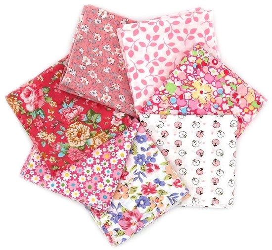 Set di tessuti 7 pezzi - cotone 50 x 50 cm - stoffe per patchwork - lavorazione manuale/abbigliamento - uso multiplo - disegni con tonalità rosa - stoffa per patchwork