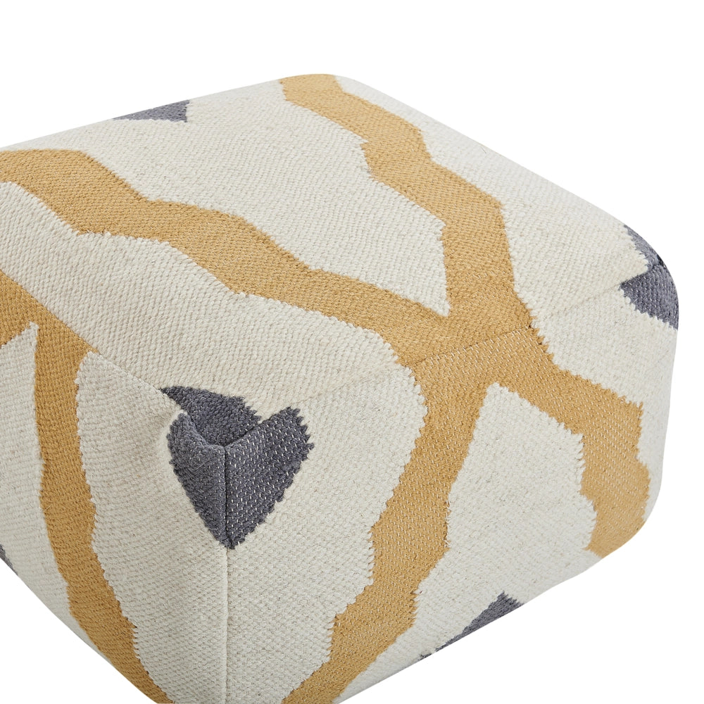 Pouf di lana fatto a mano beige chiaro giallo grigio lavorato a maglia boho rustico ottomana