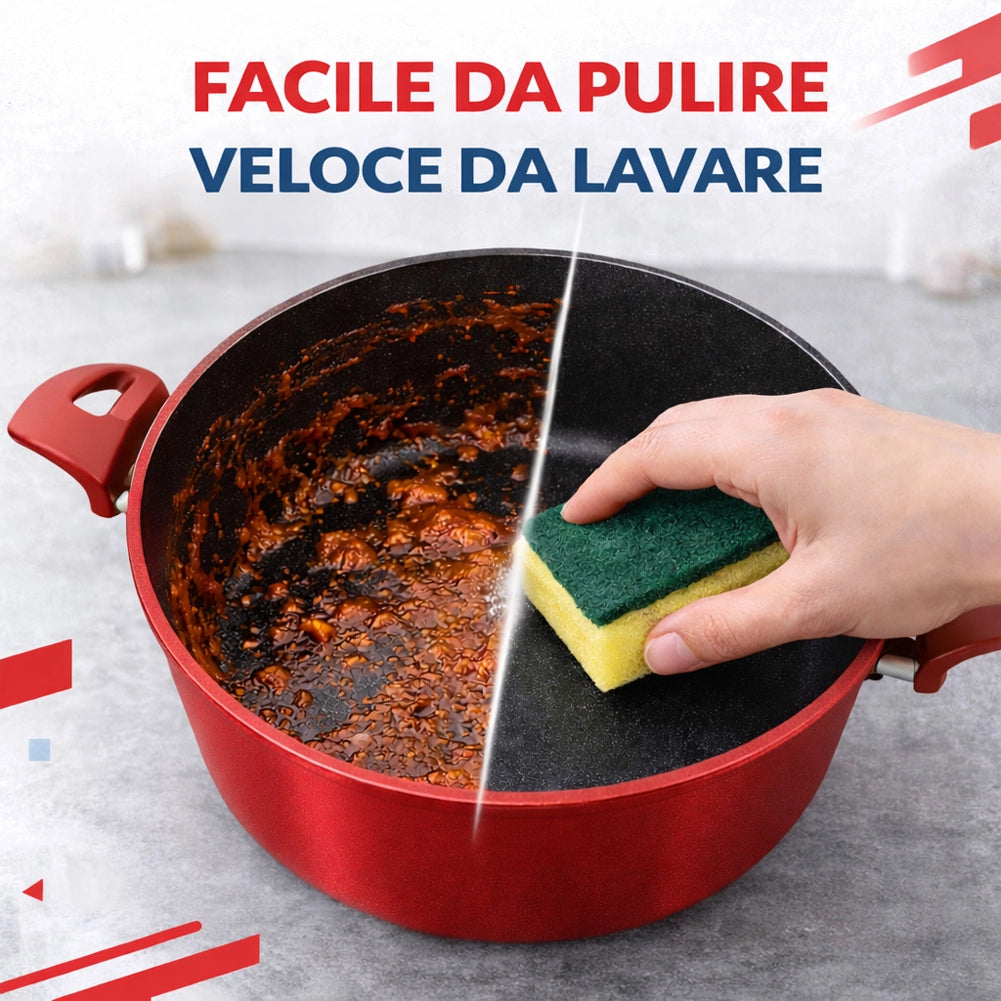 Set 3 Casseruole Milena Rosso con Coperchi e Mestoli Piano Cottura Universale