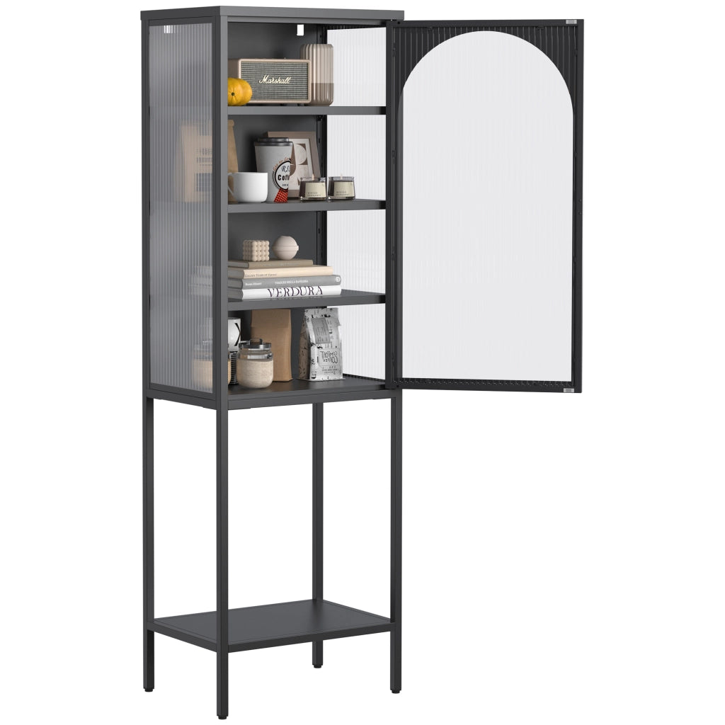 Scaffale cubo in metallo e vetro - Zephmum - 5 livelli, 3 ripiani regolabili, H160cm¡ÁB50cm¡ÁT35cm