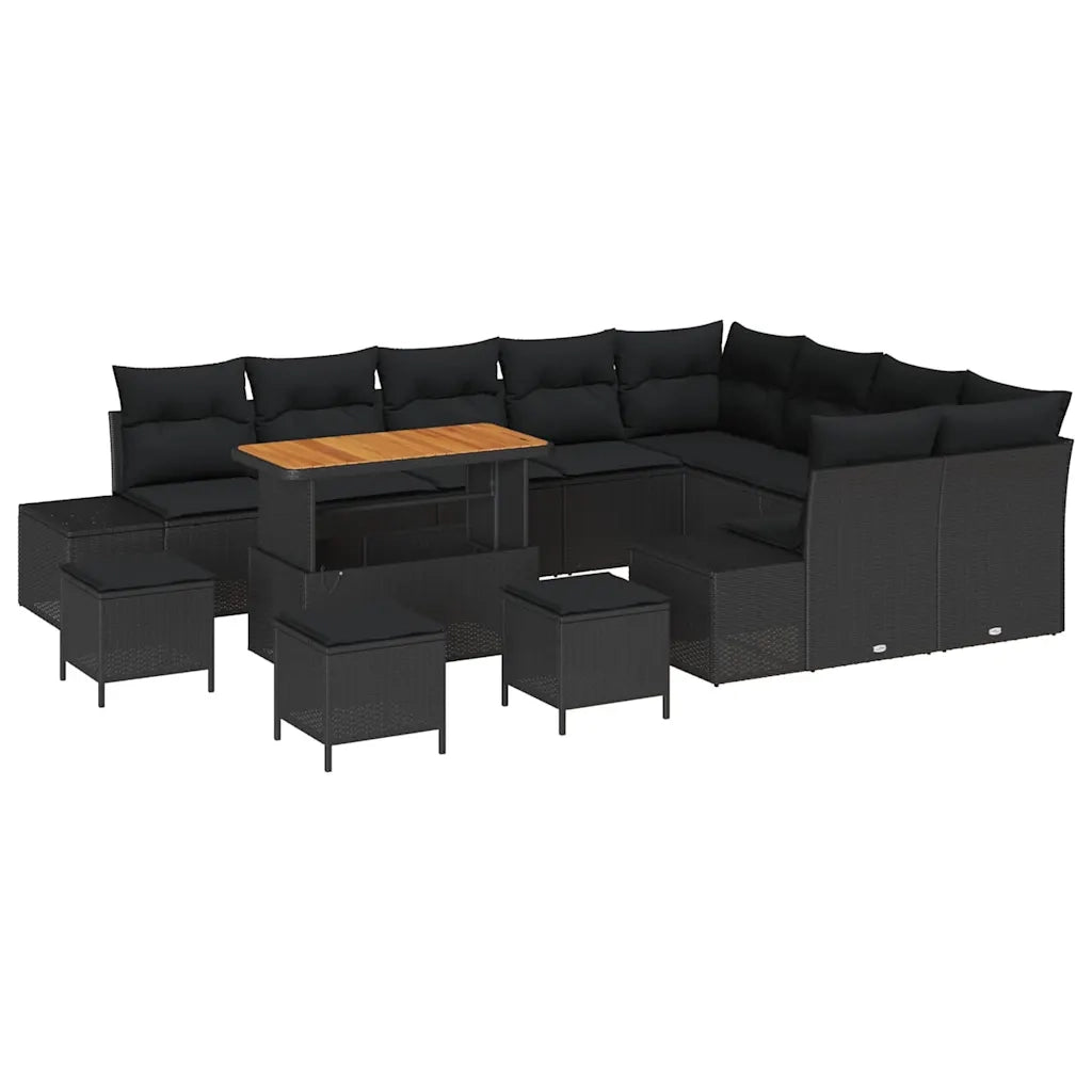 Set Divano da Giardino con cuscino 13 pcs Nero Poly Rattan