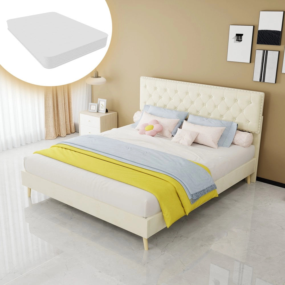 Letto Contenitore Imbottito ¨C MINIMAL ¨C Beige 160x200 con Materasso