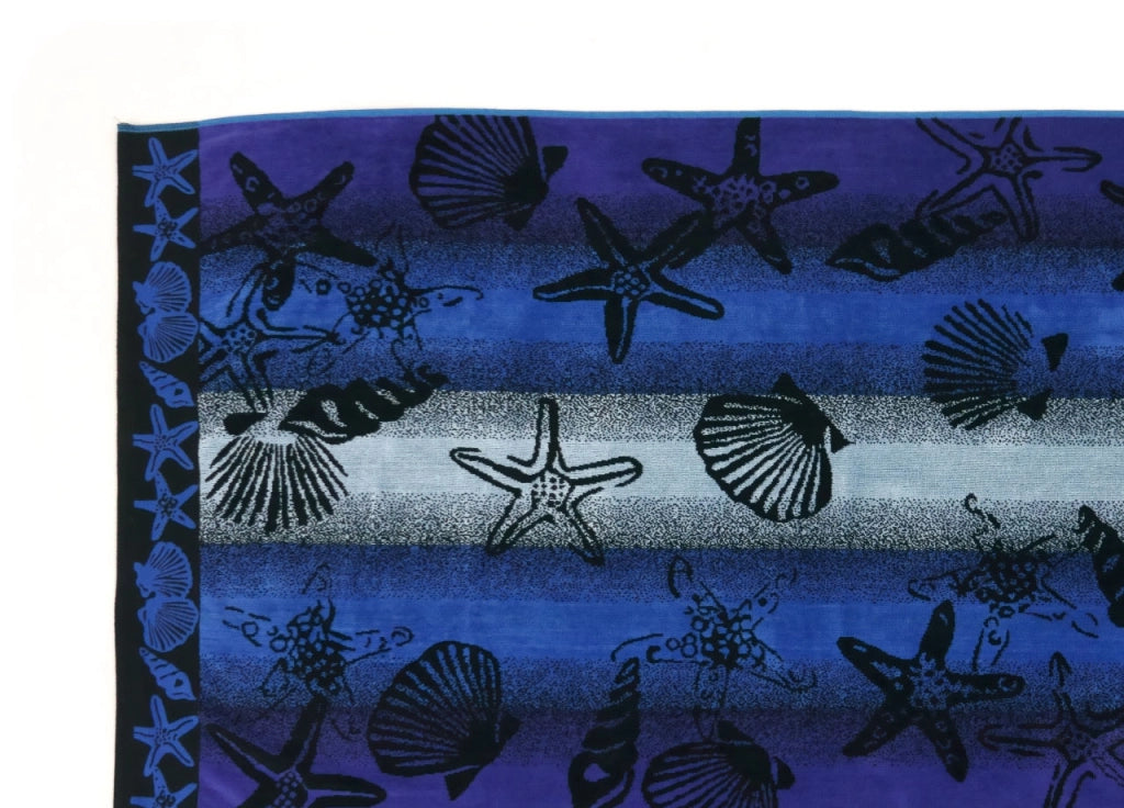 Telo Mare Spiaggia Piscina Jacquard In Spugna Disegno New Shell - 90x170 - Blu