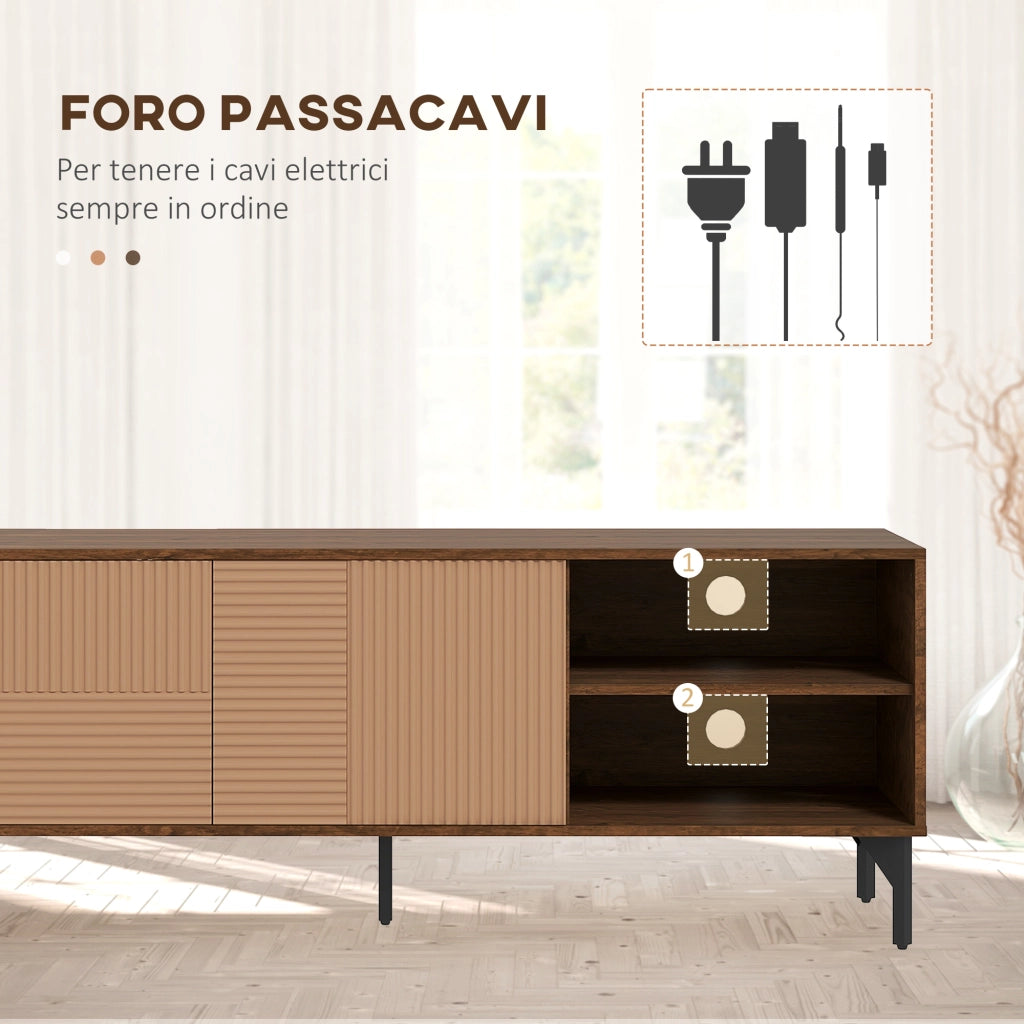 Mobile TV con 2 Armadietti e Vani Aperti, Legno, Marrone ¨C zephmum ¨C 150x40x56cm