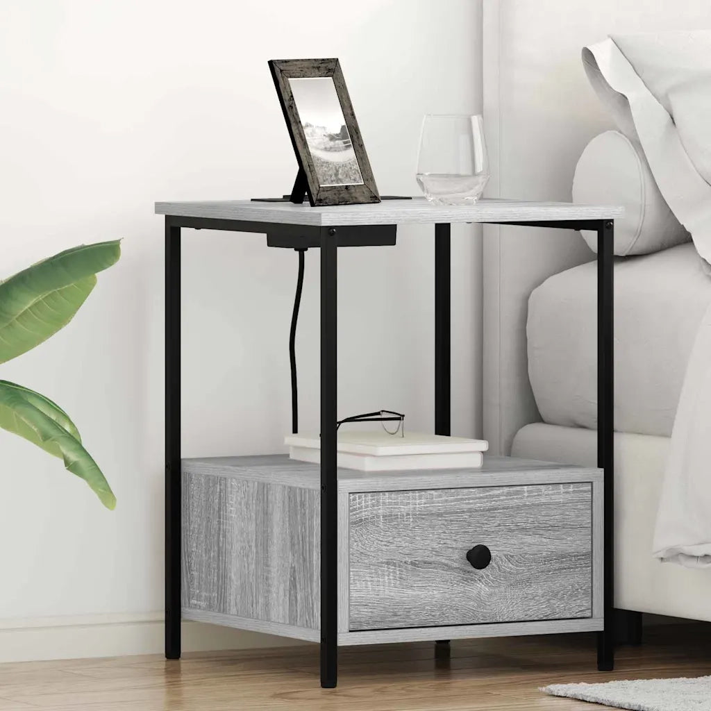 vidaXL Comò con stazione di ricarica con cassetto 2 pcs Grigio sonoma