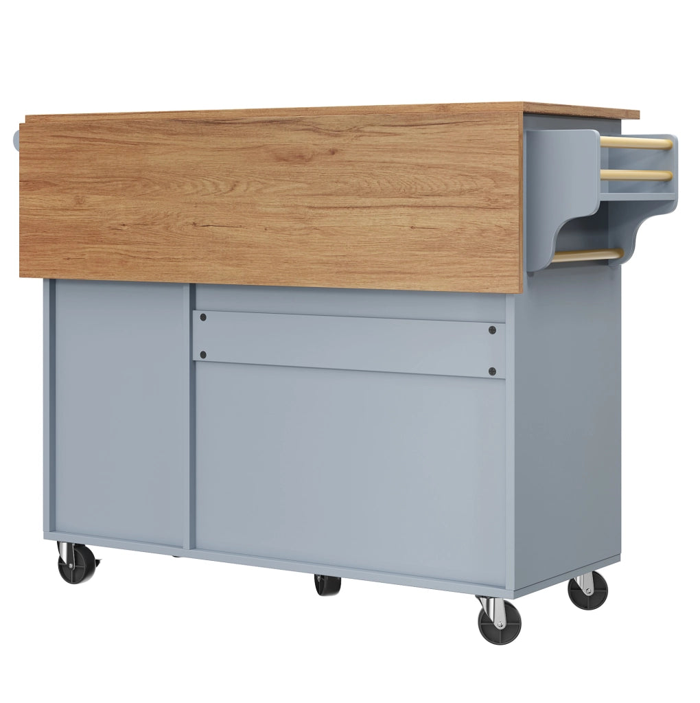 Isola da cucina 110x75x92 cm pieghevole con cassetti in MDF azzurro baby