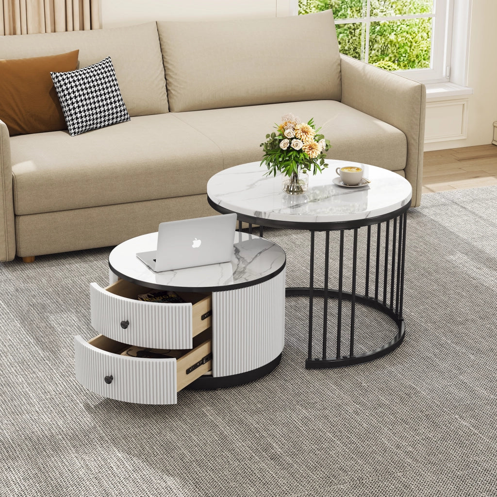 TAVOLINO DA CAFFÈ Set 2 pezzi 60x60x45,5 cm e 50x50x32 cm Bianco MDF