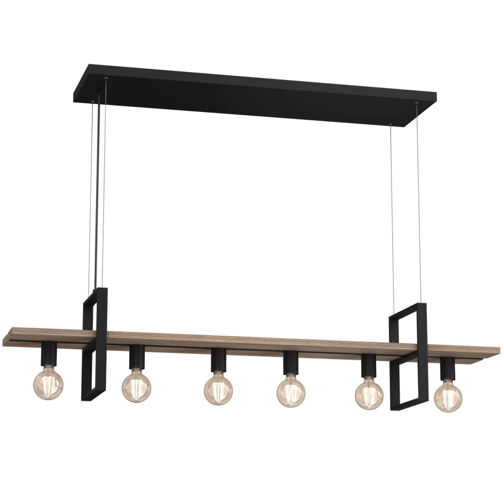 Lampada sospesa Shelf 6xE27 nera legno Luminex