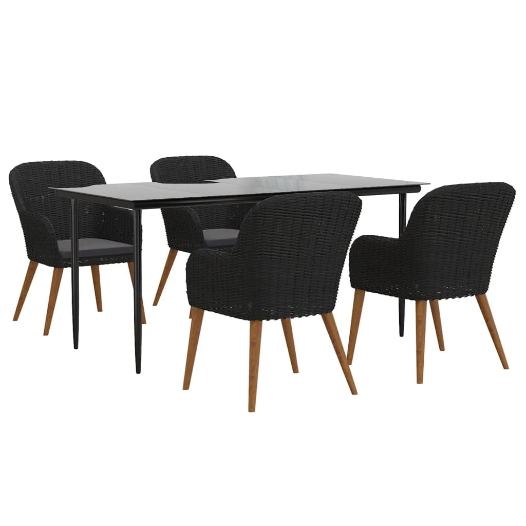 Set da pranzo da esterno nero da 5 pezzi con cuscini 02_0014167