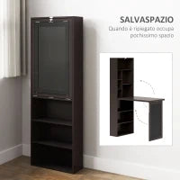 Scrivania Moderna Pieghevole con Libreria e Lavagna, in Legno e Metallo, 98x51x153 cm, Marrone